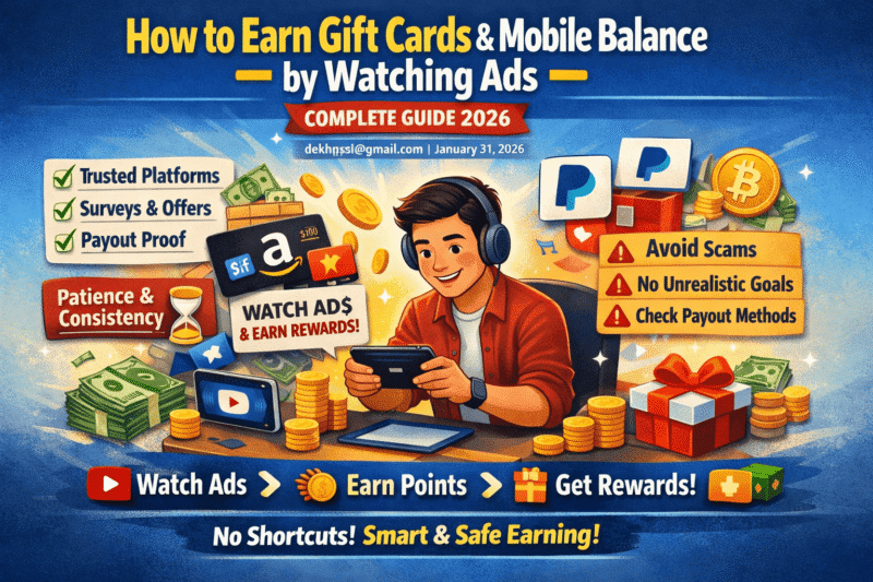 How to Earn Gift Cards & Mobile Balance by Watching Ads (Complete Guide 2026)