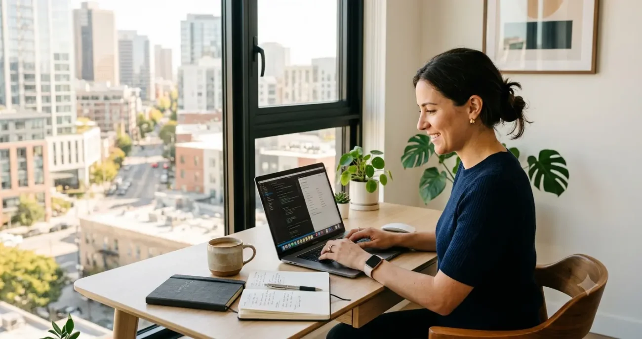 What is freelancing and how to earn money online — professional freelancer working on laptop at home office desk in 2026