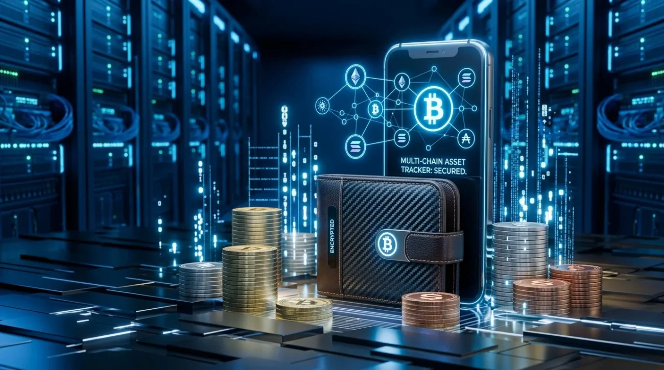 What is Web3 in 2026 — blockchain wallet showing Bitcoin Ethereum and Solana multi-chain crypto assets on smartphone with data center background