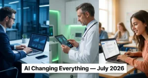 New AI tools launched in July 2026 — AI changing business automation healthcare diagnosis and education learning simultaneously