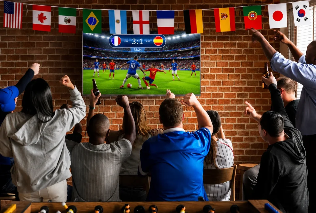 FIFA World Cup 2026 predictions — World Cup trophy on stadium grass with AI models predicting France and Argentina as winners