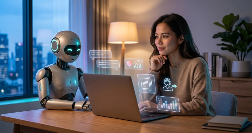 AI-powered chatbot platforms — business chatbot answering a customer and handing off to human support in 2026