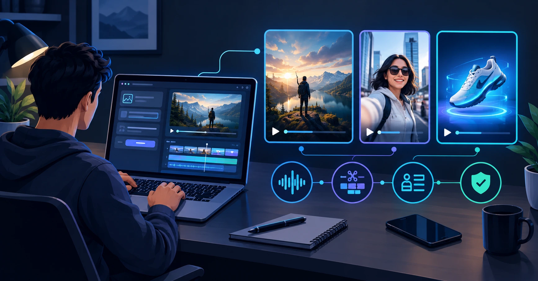 AI video generators — creator turning prompts into cinematic, social, and product video clips in 2026