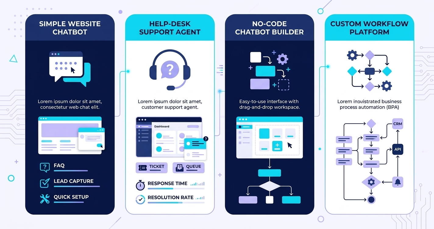 AI powered chatbot platforms — website chat, help-desk agent, no-code builder, and custom workflow options in 2026