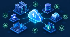 cloud computing — servers, storage, databases, security, and scalable infrastructure connected through the cloud in 2026