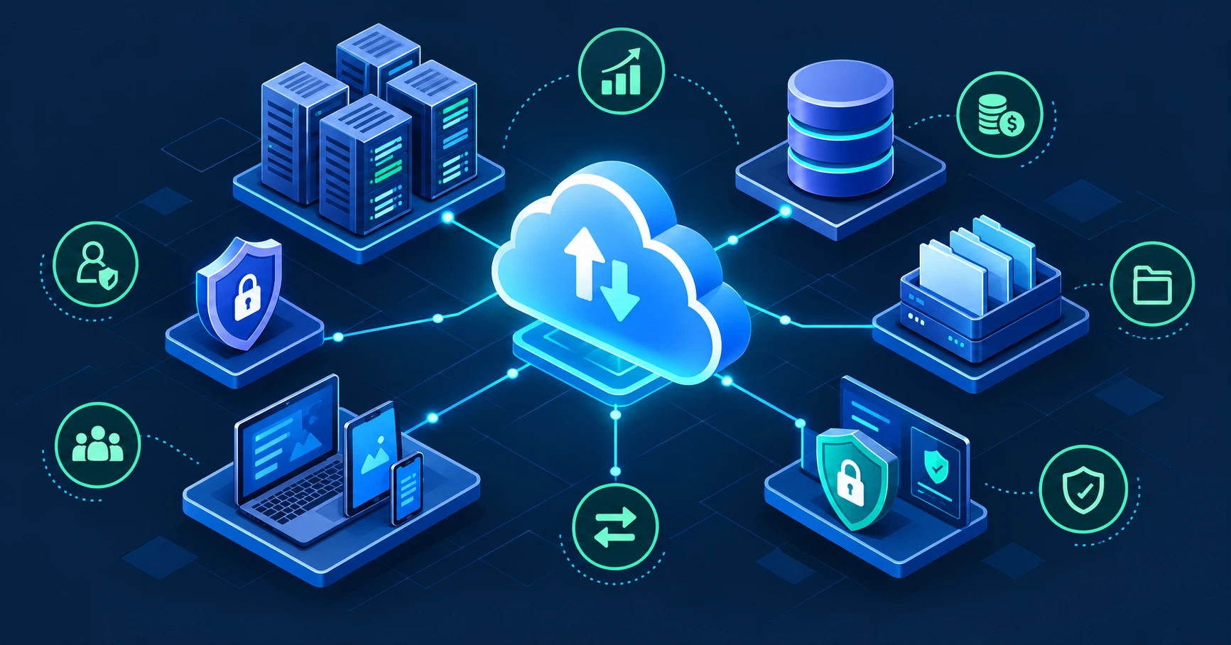 cloud computing — servers, storage, databases, security, and scalable infrastructure connected through the cloud in 2026