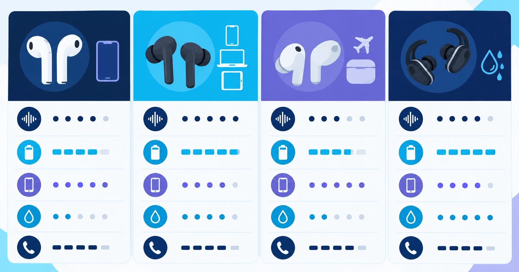 wireless earbuds — iPhone, cross-platform, travel, and workout earbud types compared in 2026